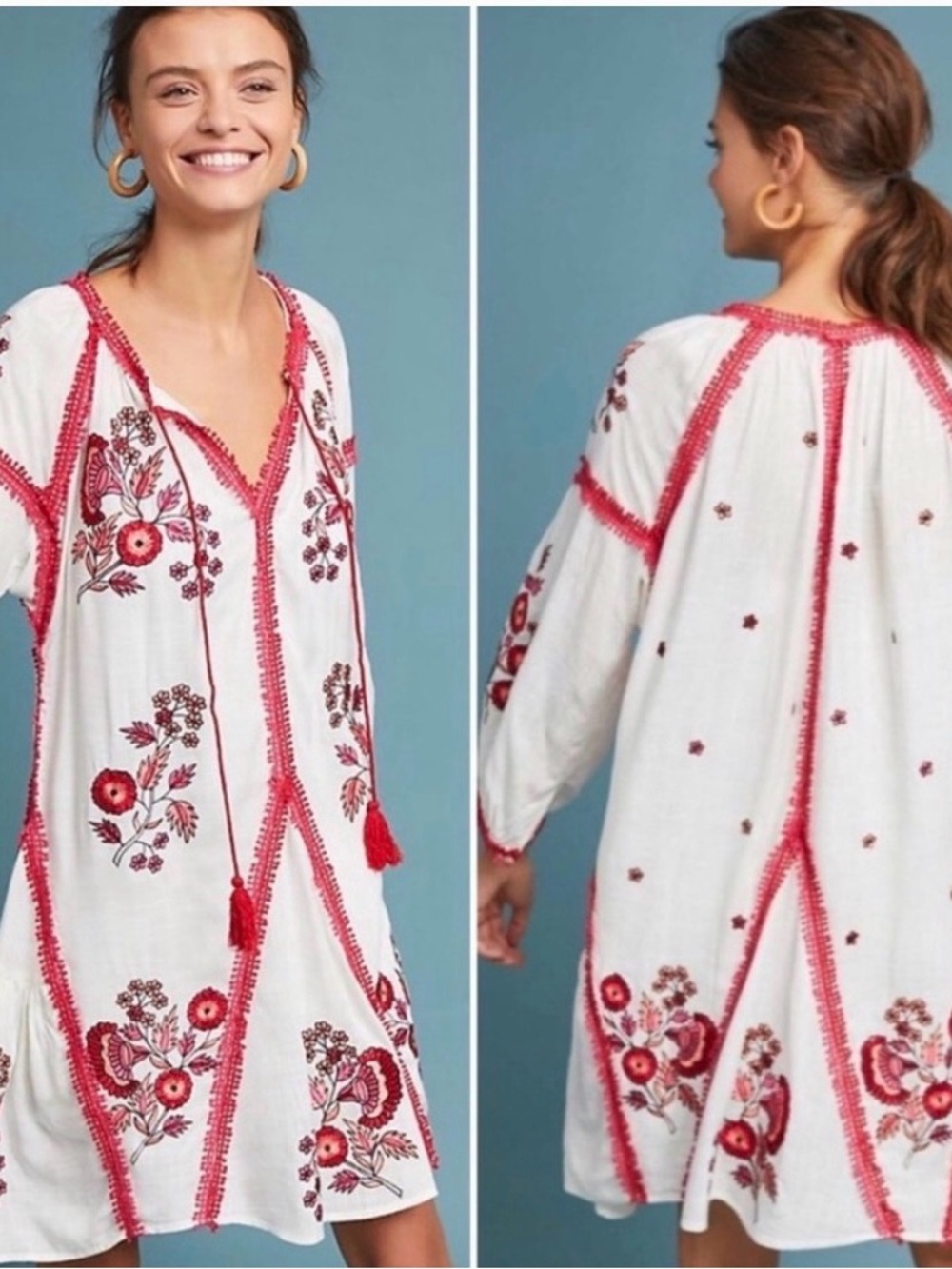 ANTHRPOLOGIE Ranna Gil Boho Floral Embroidered Dress